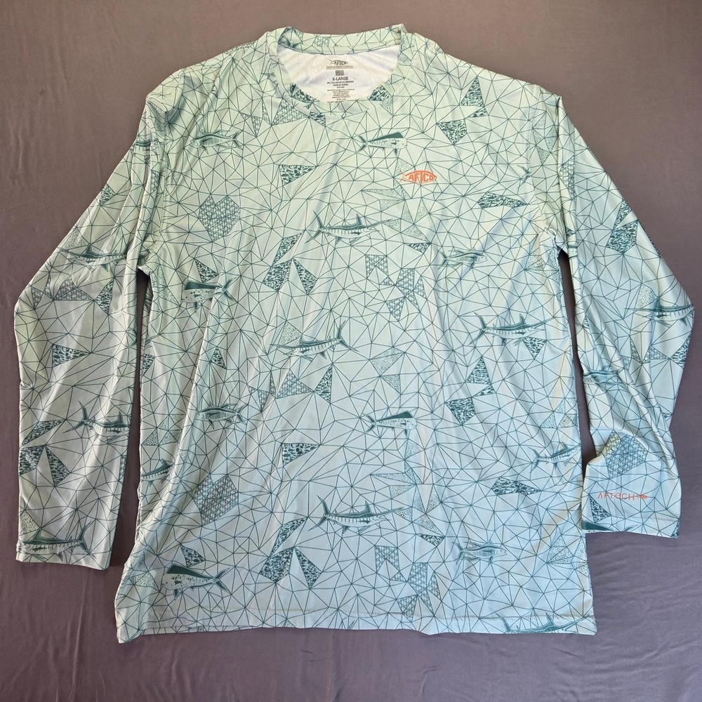 AFTCO Mens Performance Fishing Shirt XL Mint Green Polyester Spandex